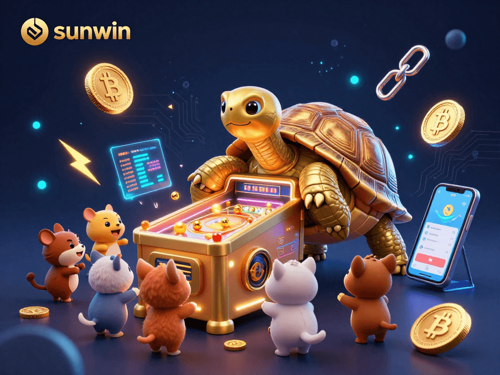 Experience the fun at sunwin with a vibrant 3D casino scene featuring fun characters and gaming elements.