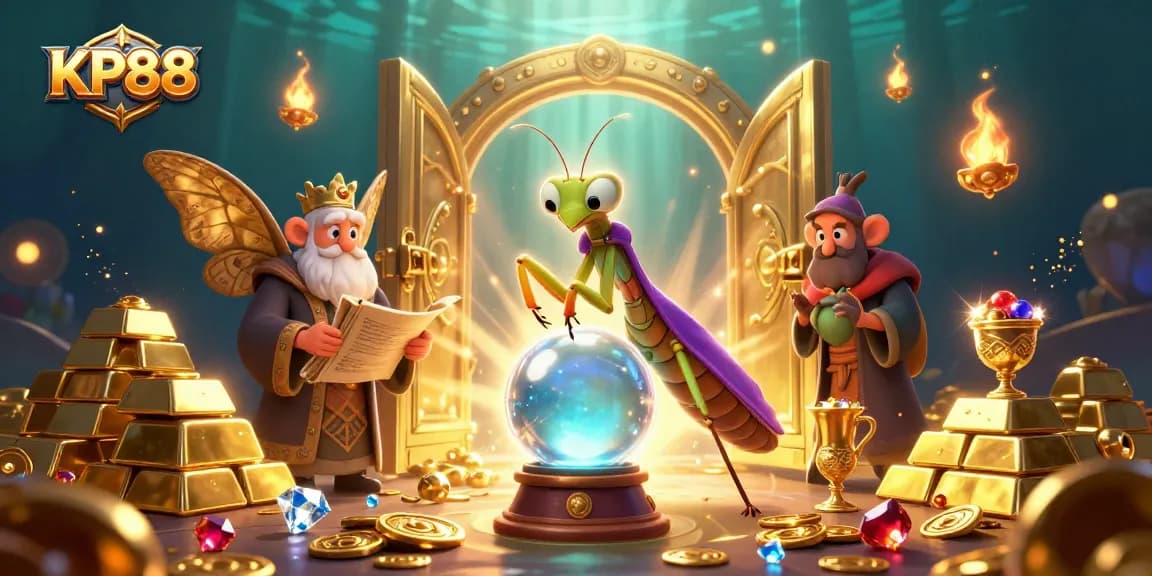 Experience thrilling gameplay at KP88 with a mystical scene featuring fortune tellers and treasures.