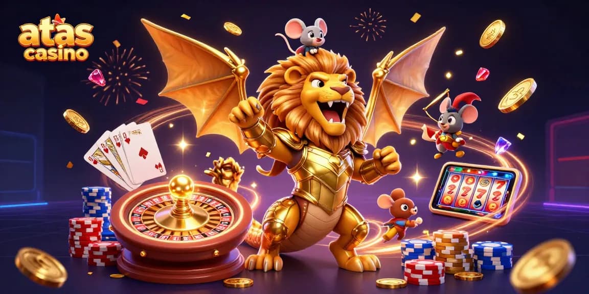 Experience the thrill of winning at atas casino with a vibrant 3D scene showcasing rich game elements and excitement.
