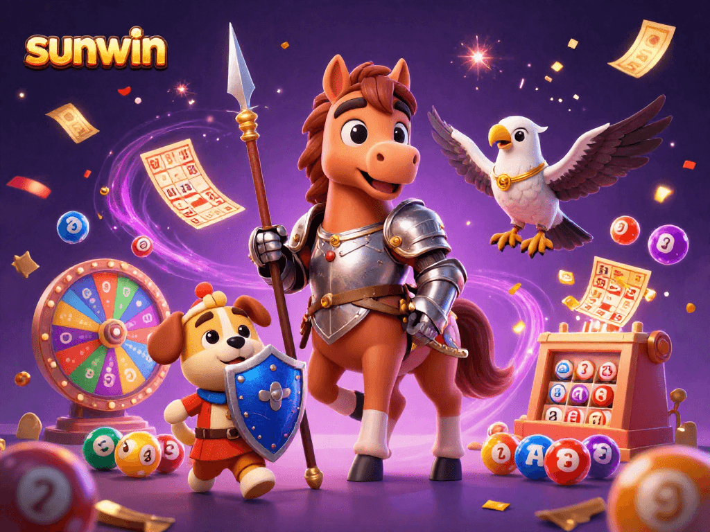 Engage with sunwin's exciting lottery-themed scene featuring vibrant balls and joyous winnings.