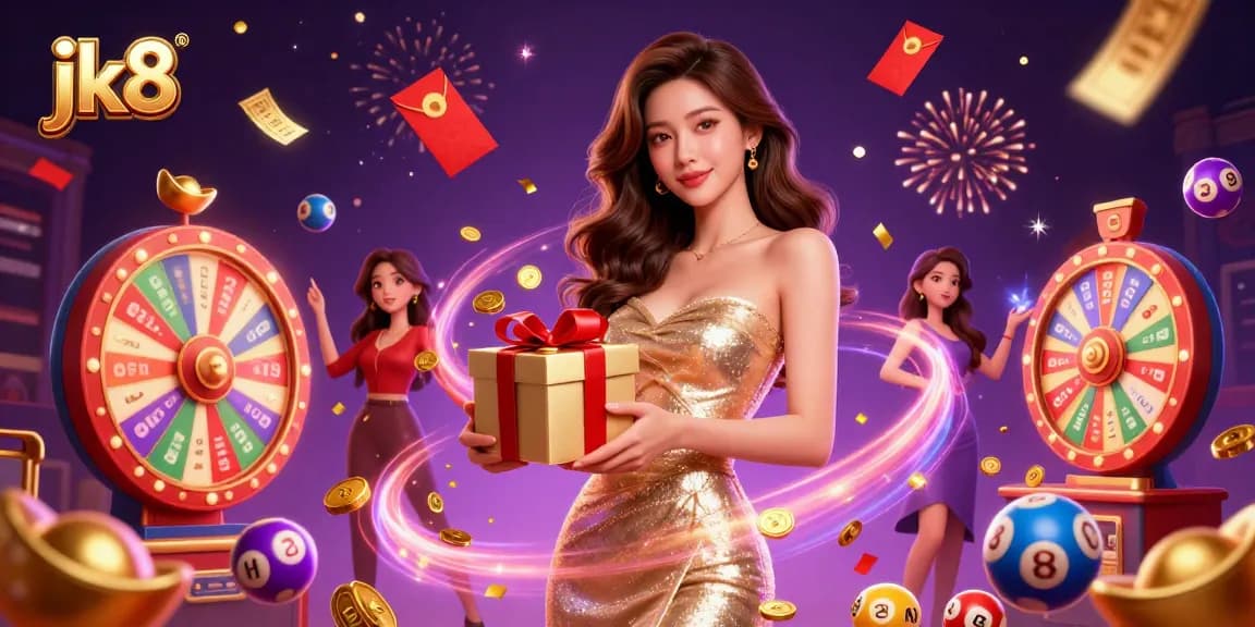 Experience thrilling gameplay at jk8 with festive decorations, colorful lottery elements, and dynamic casino vibes.