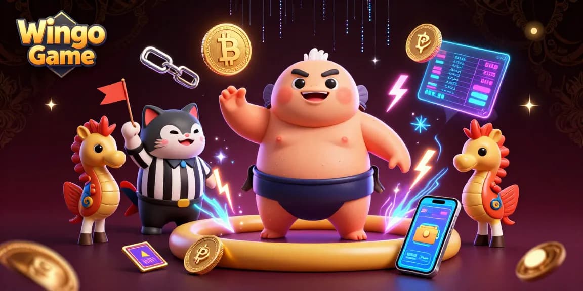 Engage in the thrilling Wingo Game as a vibrant underwater scene showcases a puffed fugu in a sumo ring.