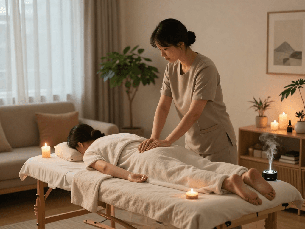 Enjoy professional 김포출장마사지 in a serene home setting with soft lighting and cozy ambiance.