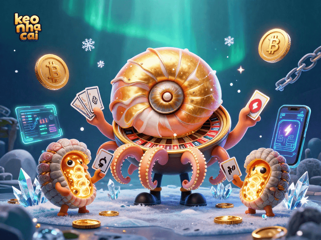 Engage in exciting crypto games at keo nha cai with a vibrant 3D scene featuring casino elements.