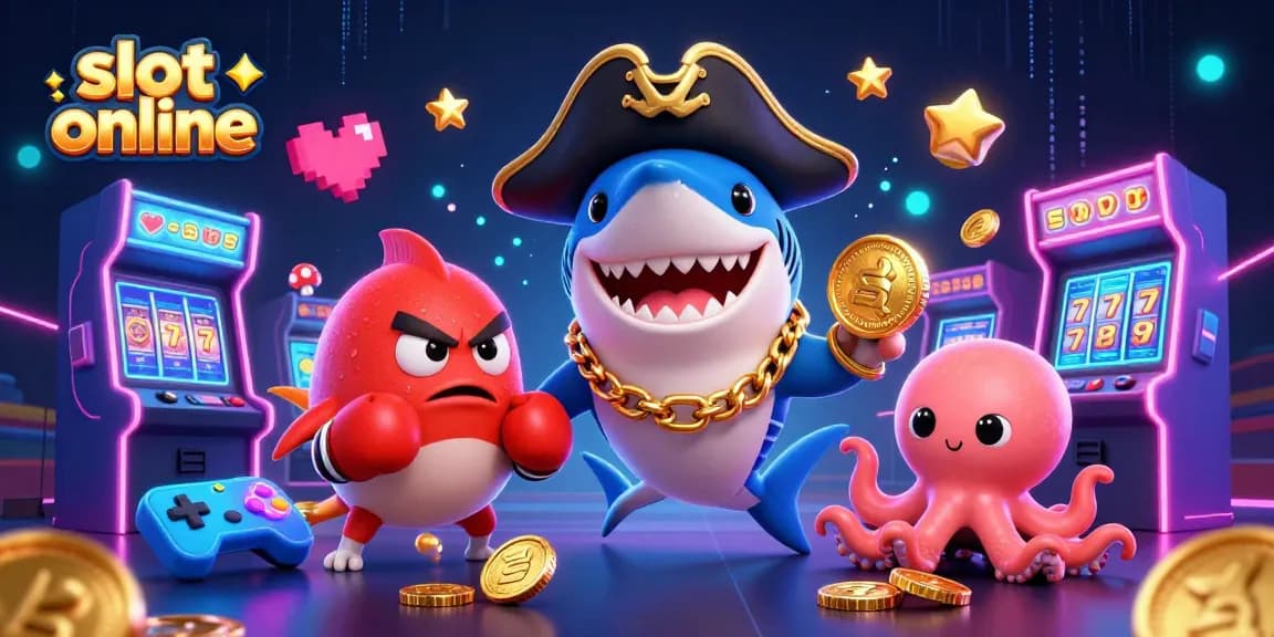 Spin the reels with our lively slot online pirate scene featuring sharks and gold coins!