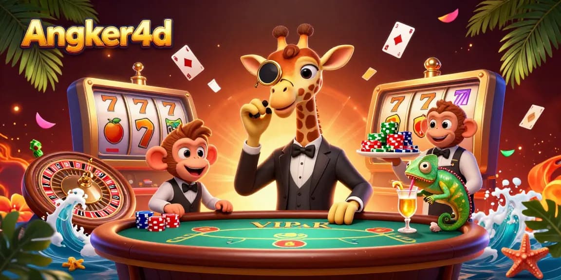 Gambarkan Angker4d dengan gajah penggiling tinggi di meja poker VIP dan uang koin di sekelilingnya