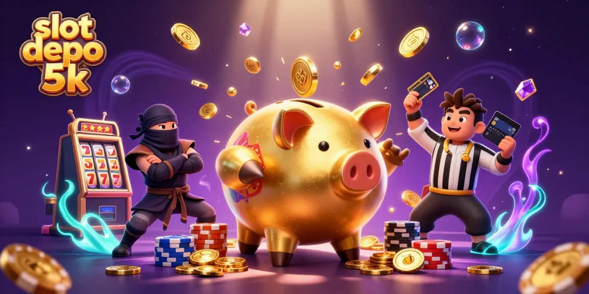 Experience the thrill of slot depo 5k with vibrant coins and characters in a dynamic casino setting.
