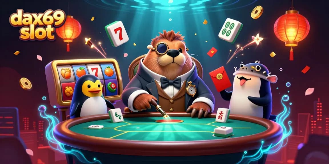 Permainan dax69 slot menampilkan walrus yang lucu dan dealer penguin di meja poker bawah laut.