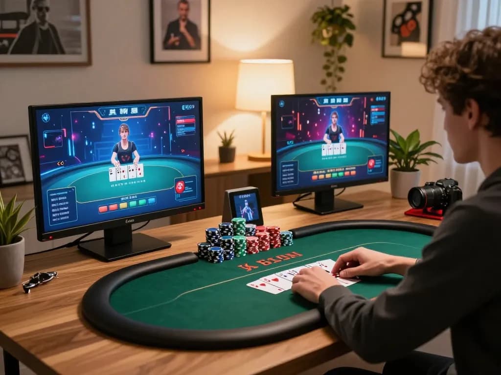 Engaging in high-stakes poker at spacucina's online platform, showcasing a modern gaming setup.