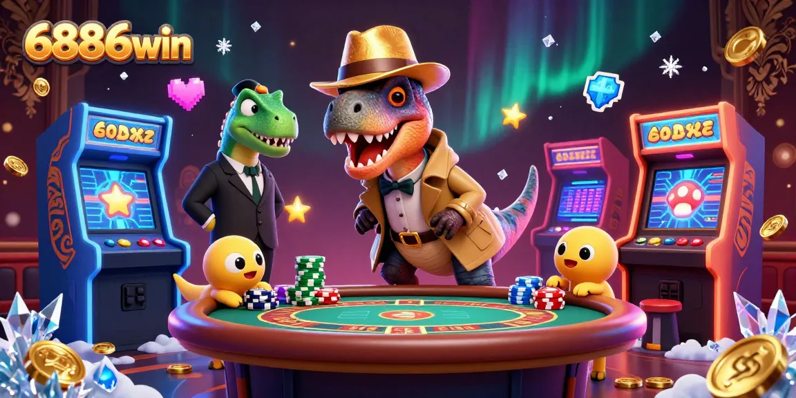 Experience thrilling gameplay at 6886win with a charming velociraptor card counter and whimsical characters.