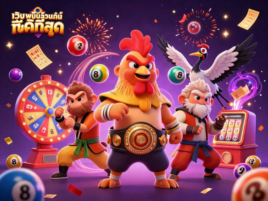 ภาพประกอบที่มีเว็บพนันออนไลน์ ที่ดีที่สุด โดยเป็นการต่อสู้ระหว่างไก่ชนและกรงบนเวที