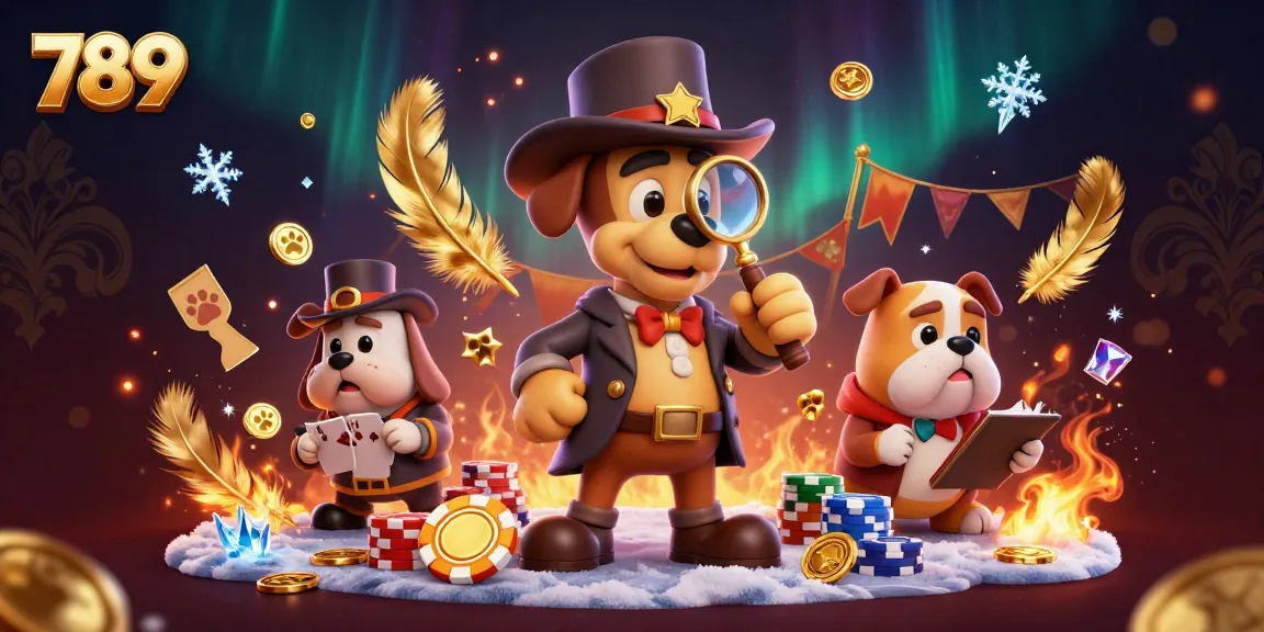 Engage in poker strategies with 789 through a detailed detective scene uncovering clues and treasure.