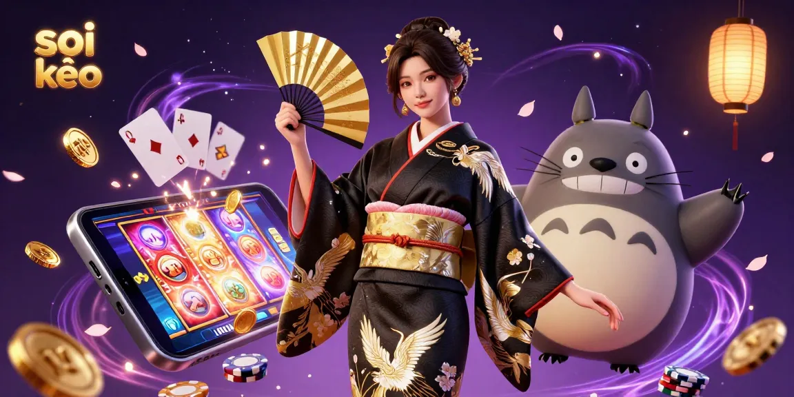 Soi kèo betting strategies illustrated with vibrant casino elements and an Asian woman in a kimono.