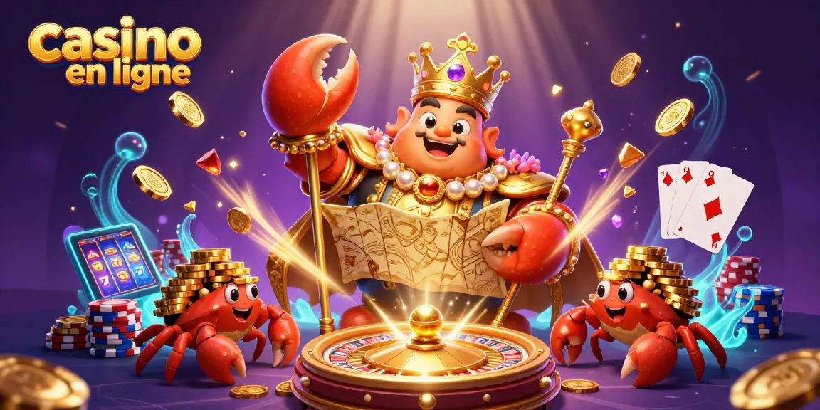 Jouez au casino en ligne avec un crabe empereur entouré de jetons et pièces d'or scintillantes.