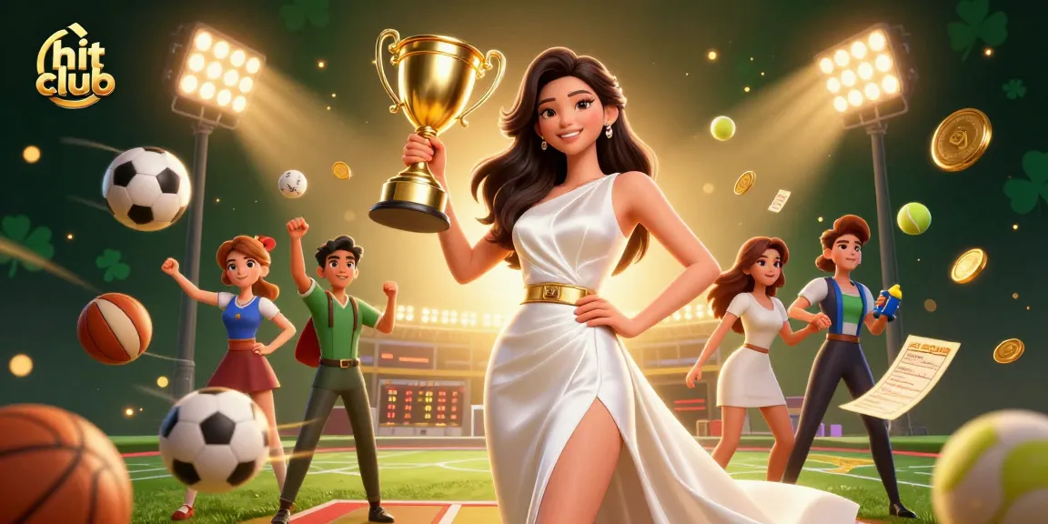 Engage with hit club sports betting action surrounded by dynamic elements and golden trophy highlights.