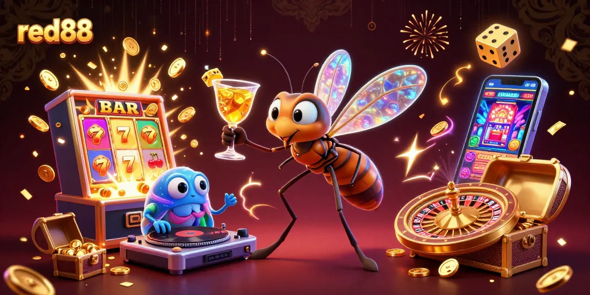 Win big with red88 as a vibrant casino mascot and a lively DJ create excitement.