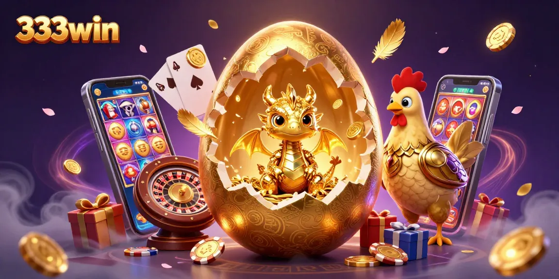Experience thrilling gameplay with 333win as golden coins erupt and a baby dragon emerges from a golden egg.