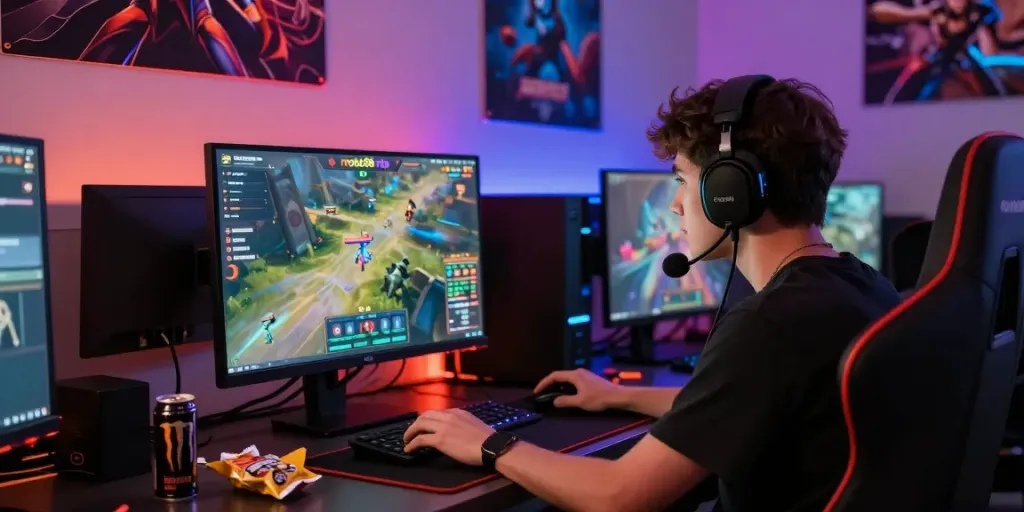 Engaging gaming scene highlighting rokok88 rtp interface in dynamic online experience.