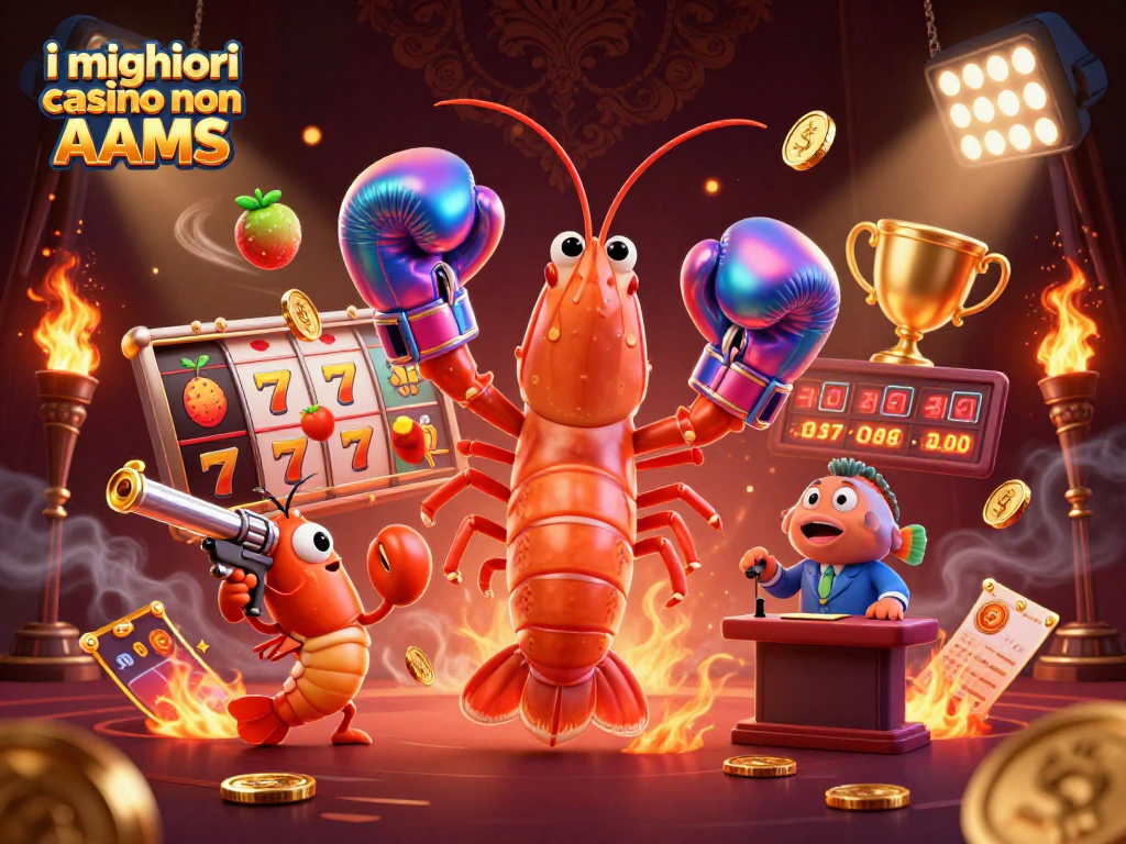 Scopri i migliori casino non AAMS attraverso una scena colorata con elementi di gioco attraenti e personaggi dinamici.