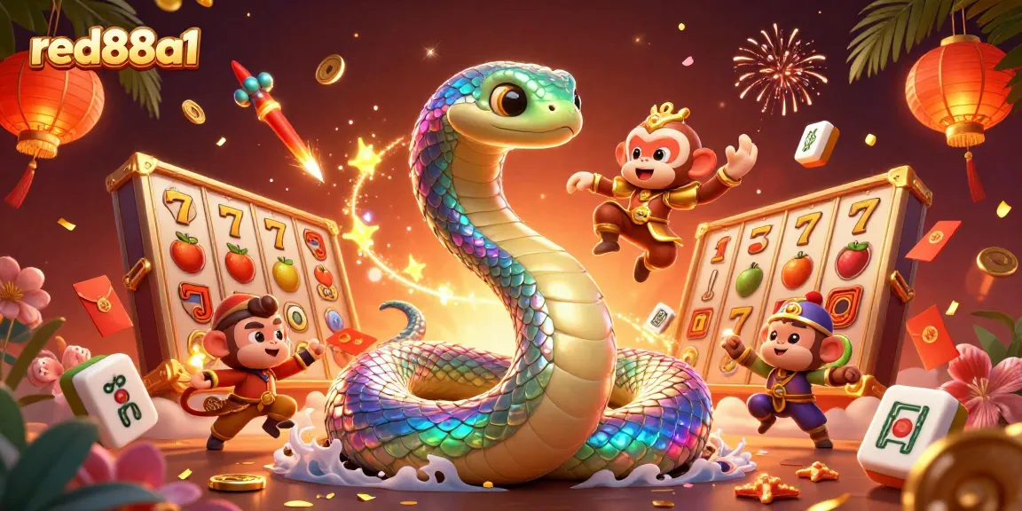 Experience dynamic gameplay with red88a1's colorful casino action featuring a rainbow serpent and lively gaming elements.