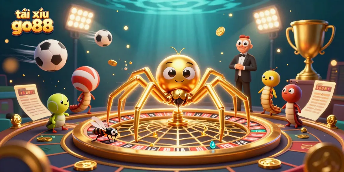 Engaging scene with tài xỉu go88 elements showcasing a golden web and dynamic betting atmosphere.