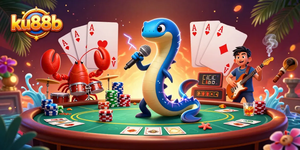 ku88b electric eel DJ performance at an underwater casino with vibrant gambling elements and lively atmosphere
