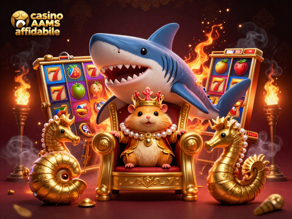 Gioca con il casino non AAMS affidabile, un re hamster d'oro su un trono di denti di megalodonte.