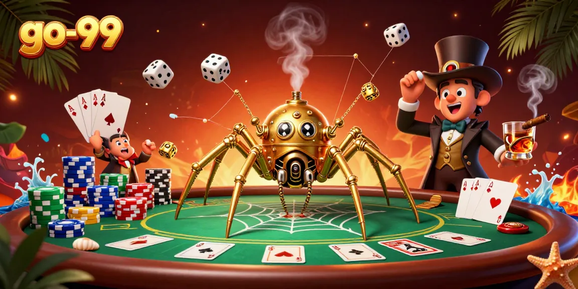 Engage with go-99’s dynamic gaming scene showcasing a golden spider web of chance.