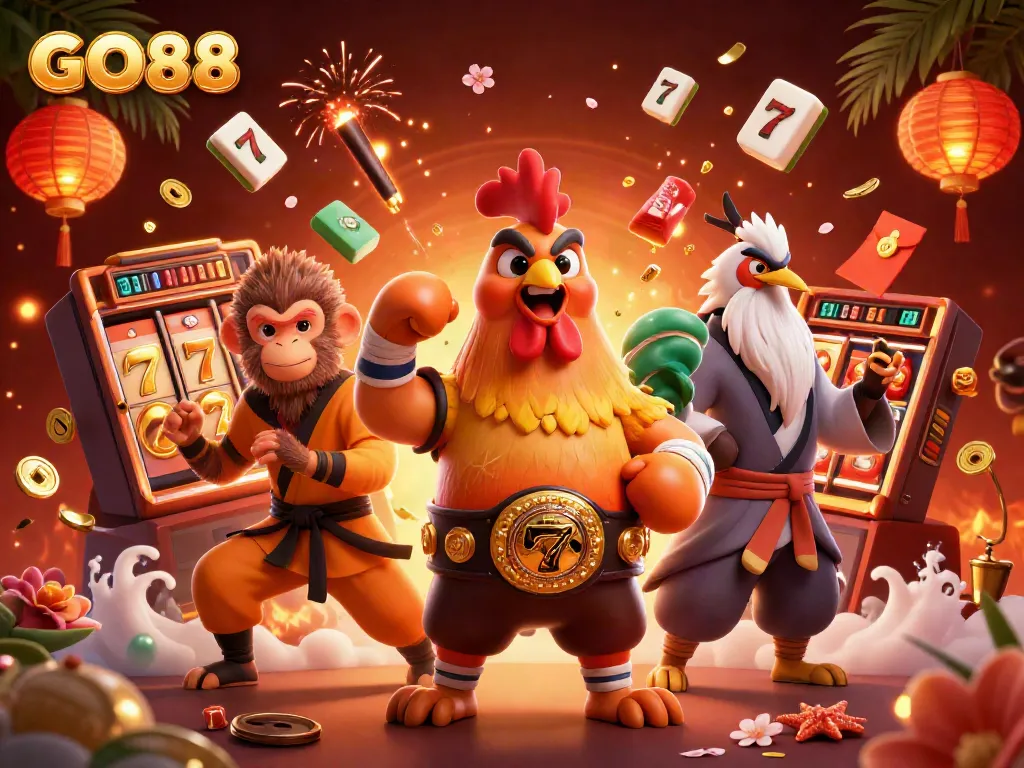 Engage with GO88's dynamic casino scene featuring vibrant characters and rich game elements.