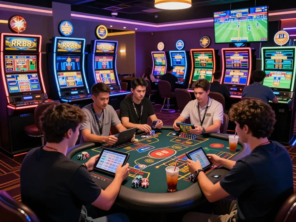Engaging online gaming experience at RR88 with players enjoying exciting bets and colorful casino atmosphere.