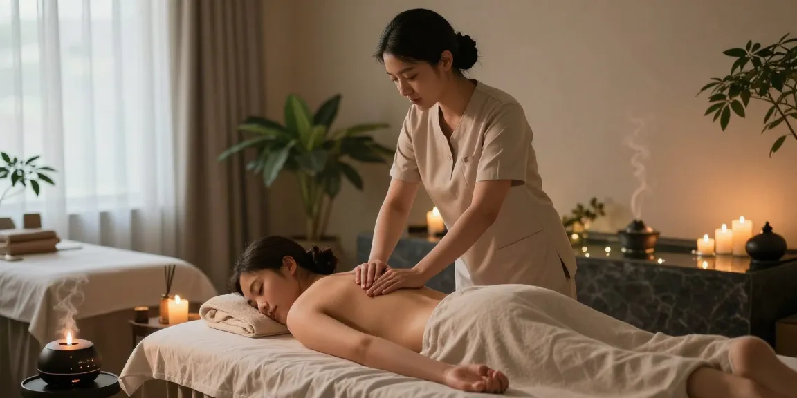 의정부출장안마 massage therapy in a calming spa with candles, aromatic mist, and a tranquil atmosphere.
