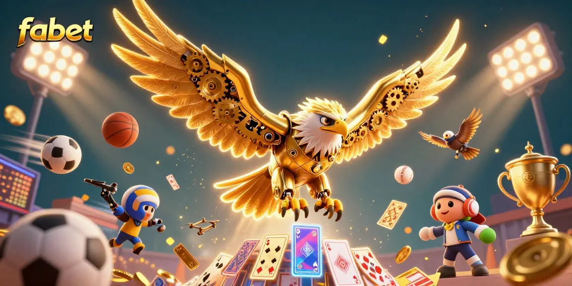 Engage with fabet's exciting gambling scene featuring a golden eagle and sports elements.