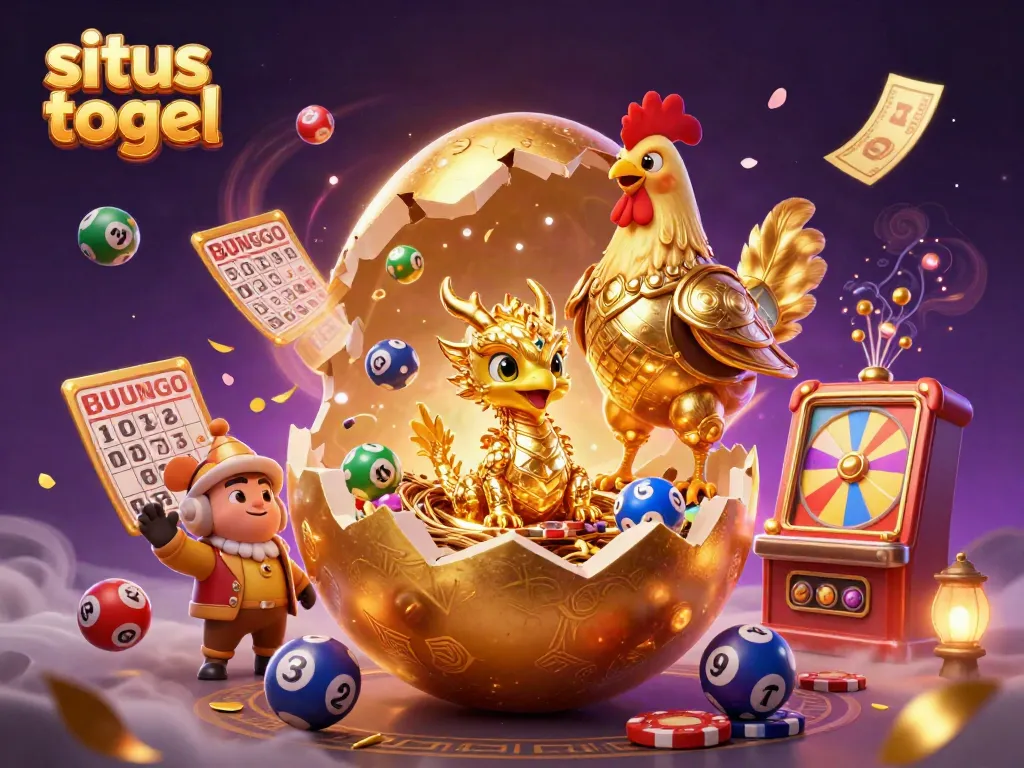 Experience the excitement of situs togel with a vibrant golden dragon and casino elements in a lively scene.