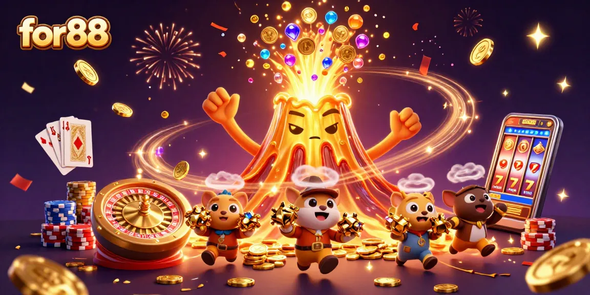 Experience thrilling wins with for88's casino games featuring an erupting volcano of treasures.