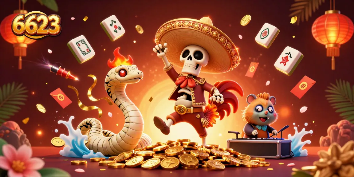 Celebrate big wins with 6623 as a skeleton mariachi dances among golden coins and festive casino elements.