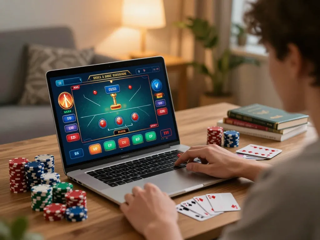Engaged player exploring the best online casinos in Canada while strategizing at home.