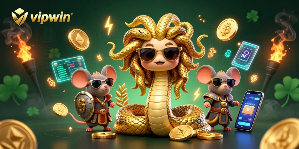 Join the excitement of vipwin with dynamic gaming action highlighted by golden elements and digital currency.