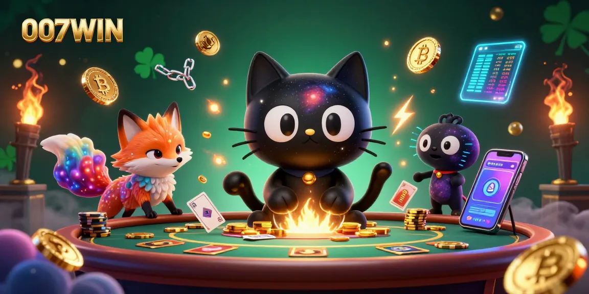 Engage with 007WIN's cosmic casino experience featuring interactive characters and vibrant gambling elements.