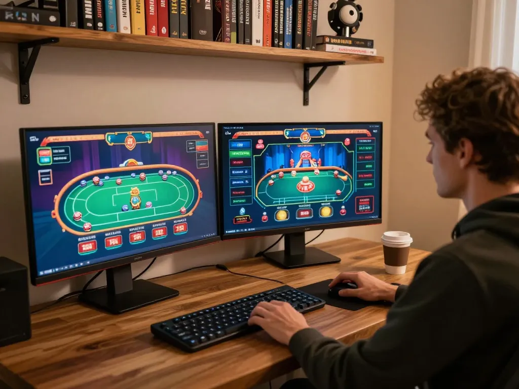 Experience dynamic online gaming with F8Betz on dual screens showcasing exciting casino games