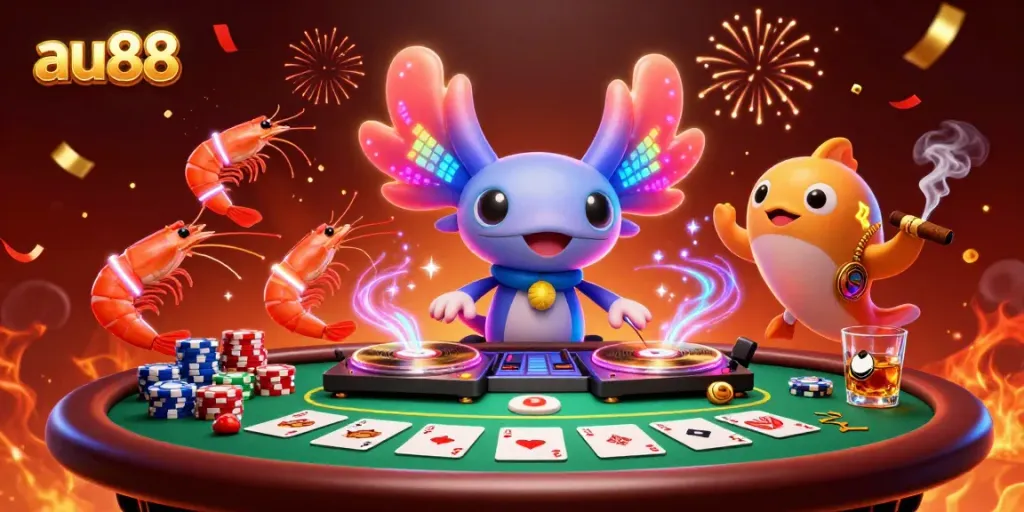 Experience dynamic gameplay with au88's vibrant casino illustration featuring lively characters and high stakes.