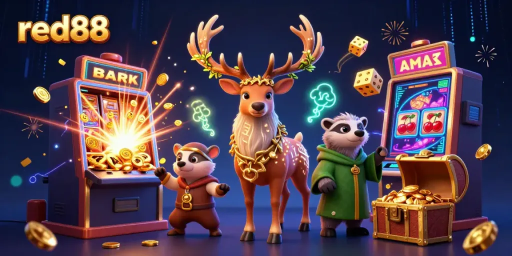 Engage in thrilling wins at red88 with a 3D casino scene bursting with action and jackpots.