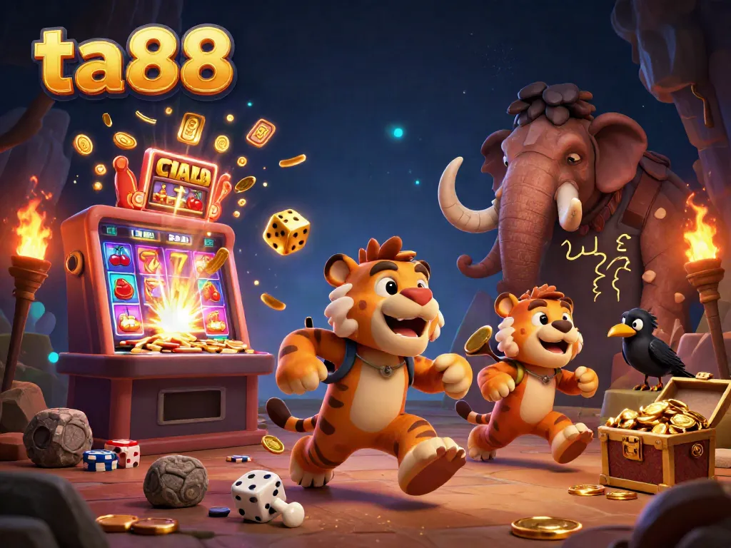 Experience the thrilling world of ta88 with a vibrant 3D casino scene featuring playful characters and dynamic game elements.