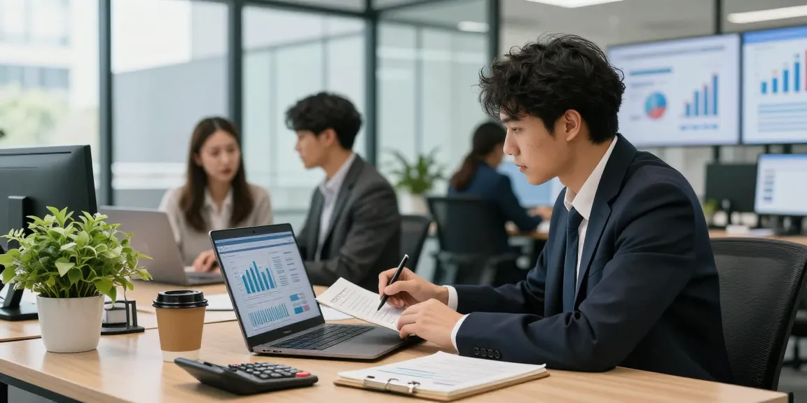 Escena de trabajo en oficina financiera mostrando análisis de pago etb pse y colaboración entre profesionales.