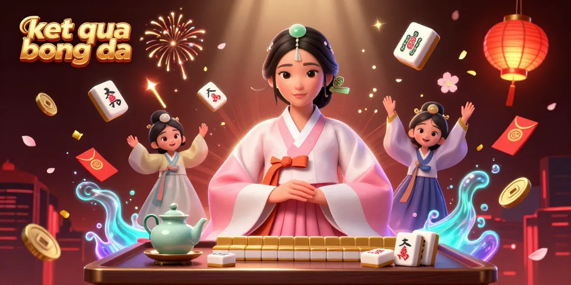 Capture ket qua bong da excitement with a vibrant scene featuring an elegant Asian woman in traditional attire surrounded by Mahjong tiles and festive decorations.