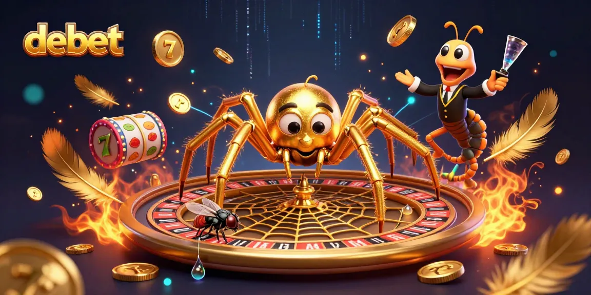 Experience thrilling roulette action with debet as a golden spider spins its web at the casino.