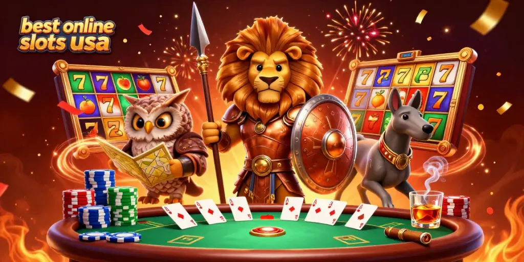 Experience spinning the best online slots USA with colorful reels and jackpot symbols in an engaging scene.