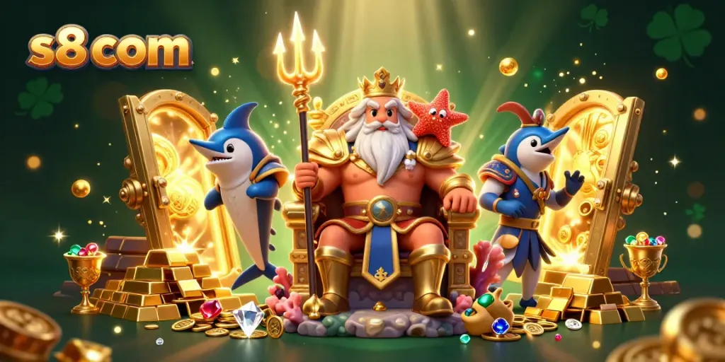 Win jackpots and treasures at s8 com with Neptune and casino riches in a vibrant 3D scene.