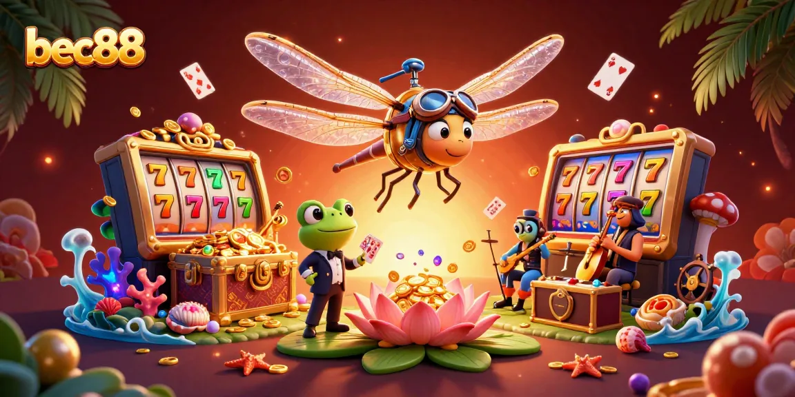 Experience thrilling gameplay at bec88 with colorful slot reels and lively casino characters in action.