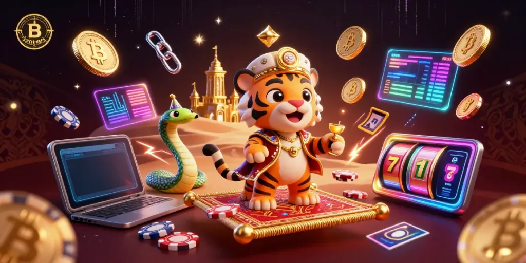 Experience thrilling gaming adventures on UGDEWA with vibrant slot elements and crypto icons.
