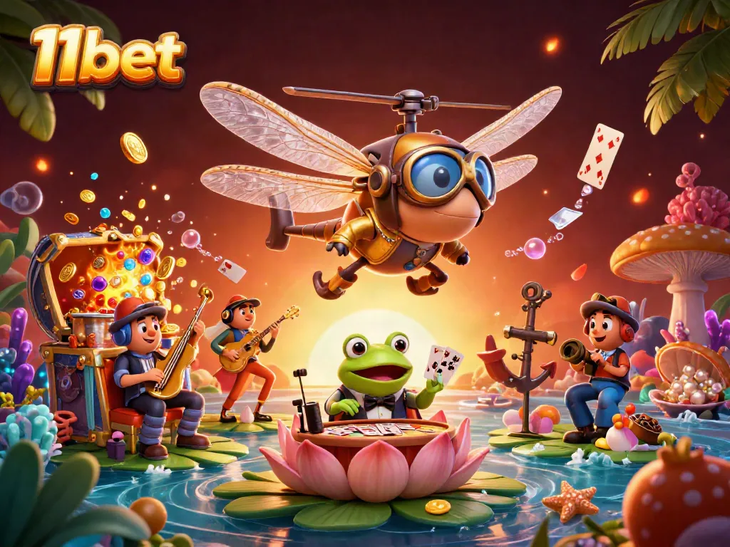 Engage with 11bet's vibrant gaming scene featuring unique characters and colorful elements.